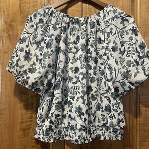 Ann Taylor Womens Multicolor V-Neck Short Sleeve Ruched‎ Hem Shirt Ballon Sleeve